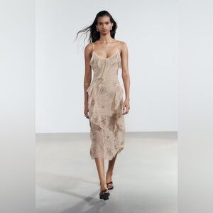 NET ZARA SHIMMERING RUFFLED MIDI DRESS